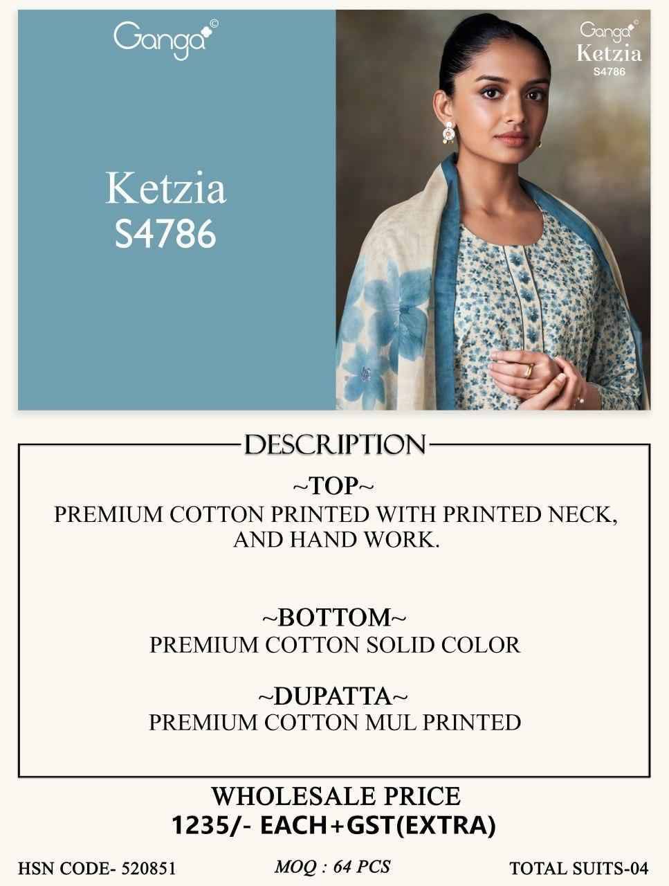 KETZIA 4786 Series By Ganga Fashion Beautiful Festive Suits Stylish Colorful Fancy Casual Wear & Ethnic Wear PREMIUM COTTON Print Dresses At Wholesale Price